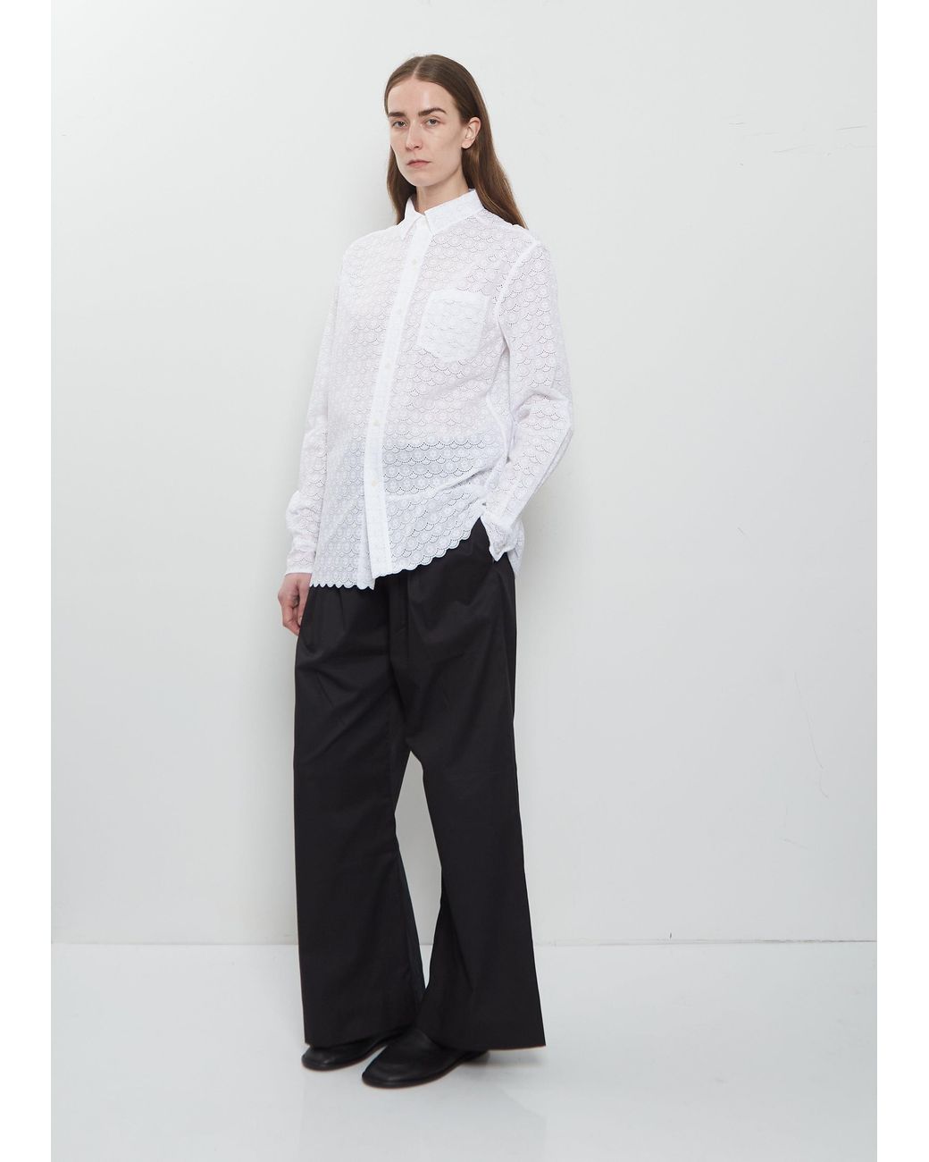 Meta Campania Collective White Pablo Unlined Flower Lace Cotton Shirt