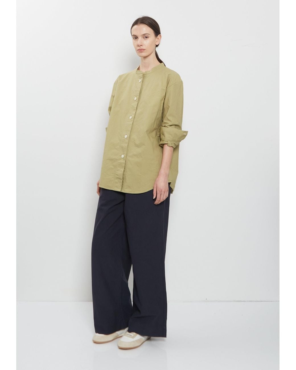 MHL by Margaret Howell Natural Long Collarless Cotton Shirt