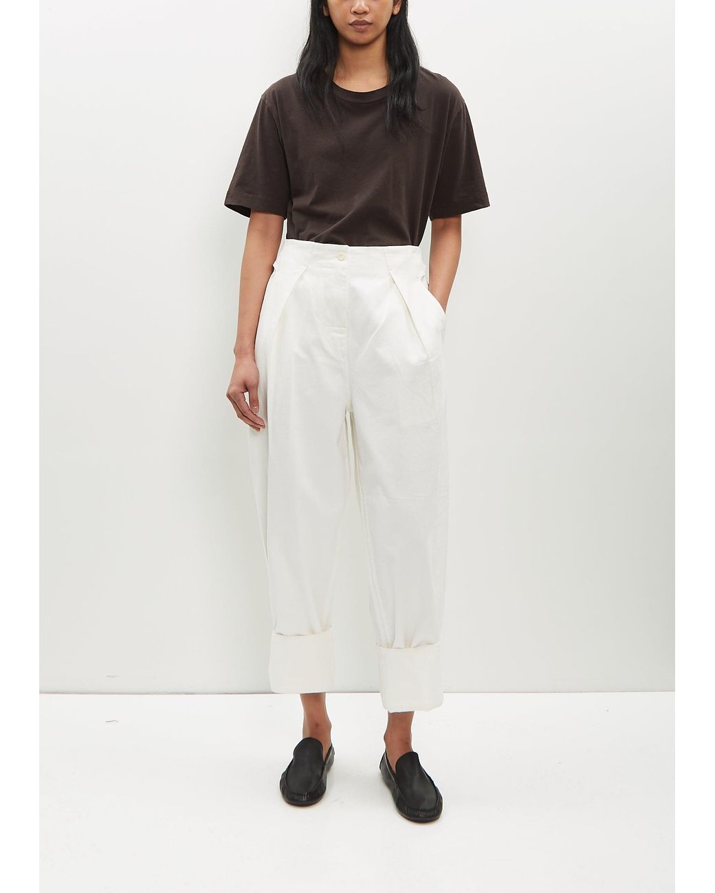 MHL by Margaret Howell Cinch Back Trouser in White | Lyst