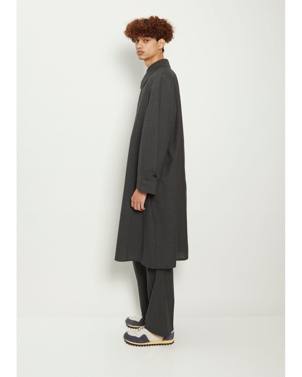 AURALEE Men's Super Fine Tropical Wool Collar Coat in Blue