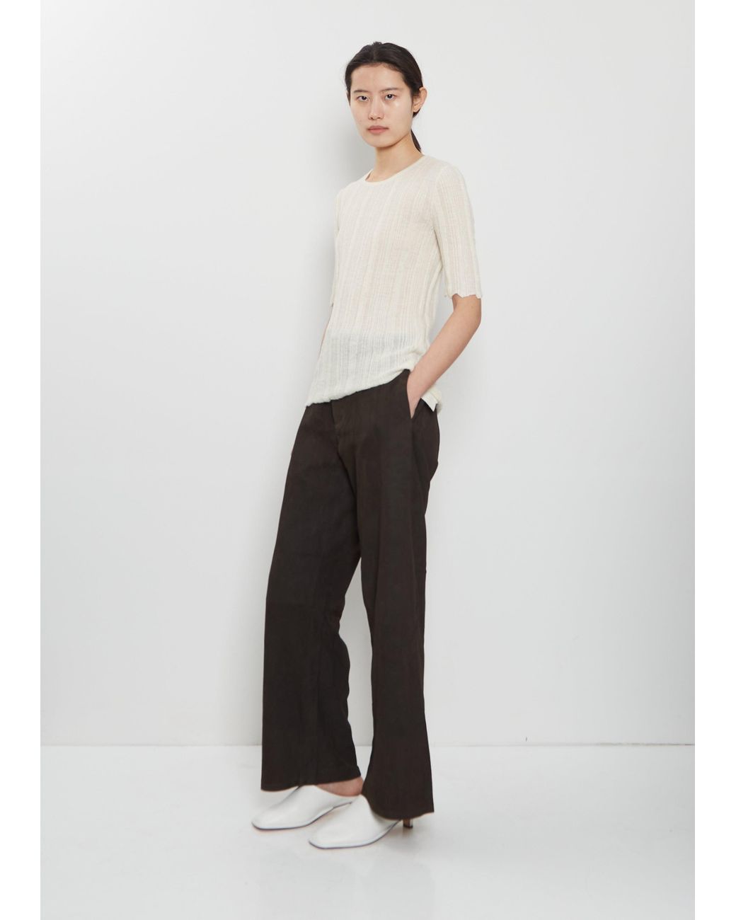 Lauren Manoogian White Plisse Alpaca Silk Tee