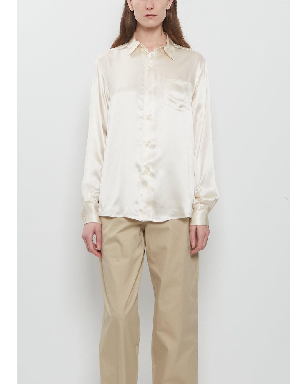 Meta Campania Collective White Pablo Unlined Fluid Silk Shirt