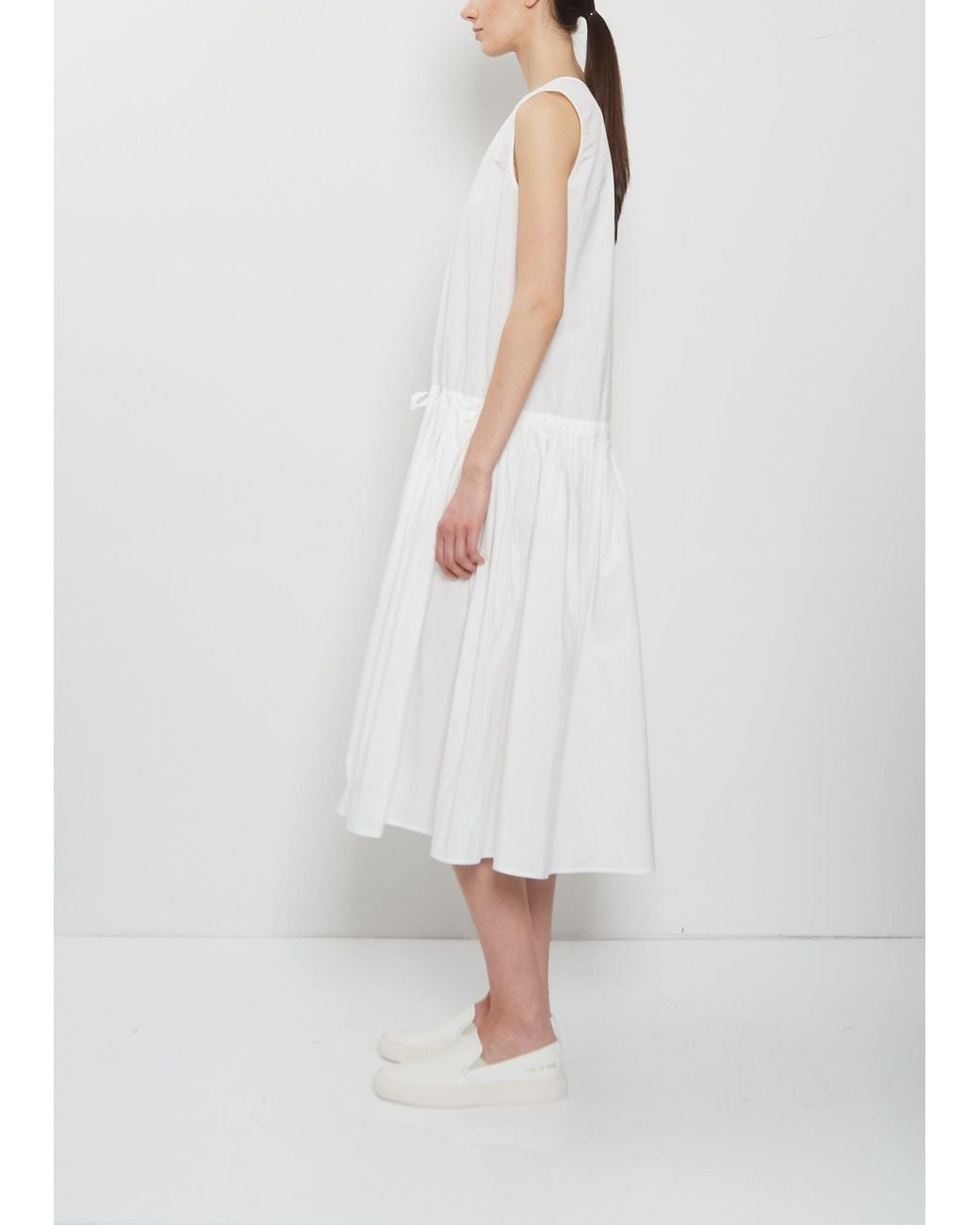 Apuntob White Technical Cotton Sleeveless Dress