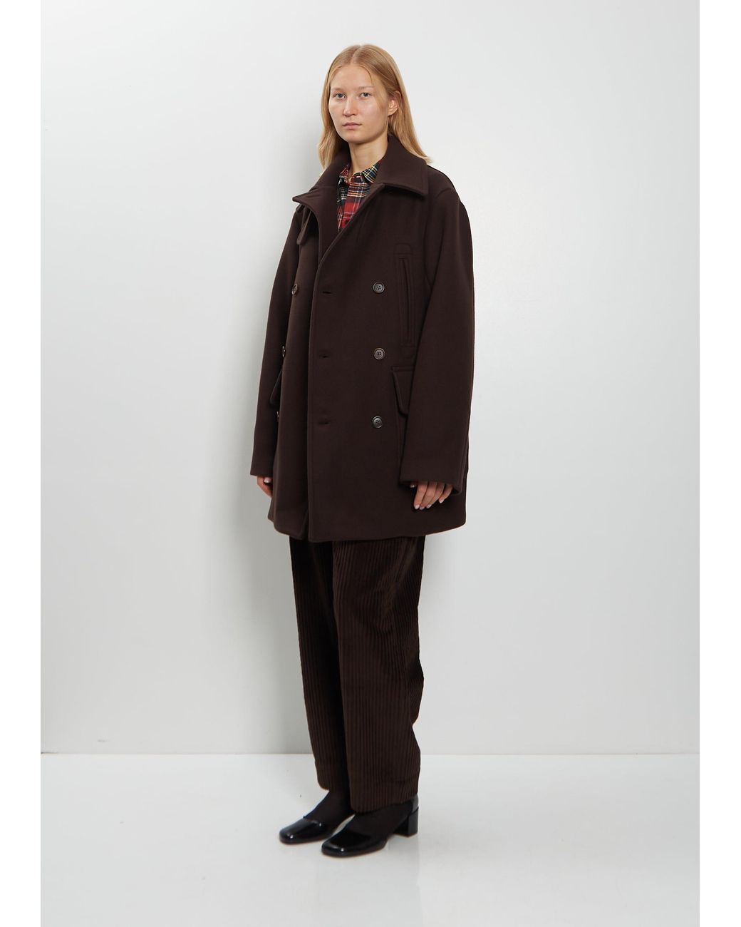 Meta Campania Collective Black Serge Boiled Wool Peacoat