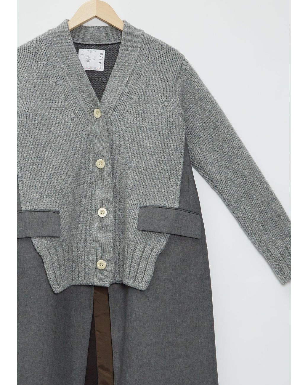 Sacai Wool Suiting X Knit Cardigan in Gray | Lyst