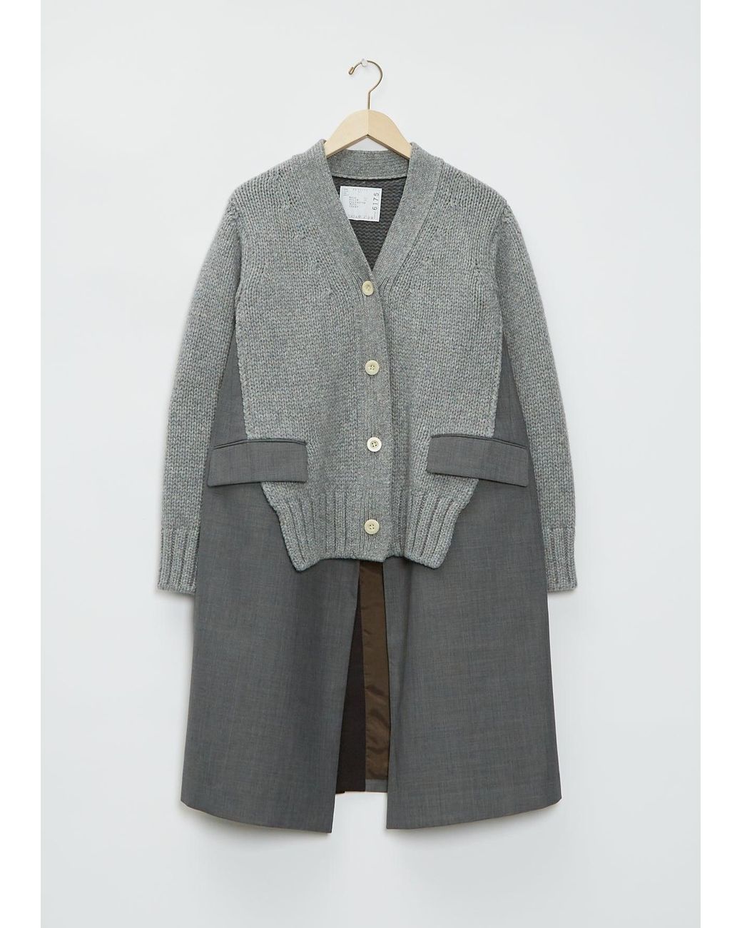 Sacai Women's Gray Wool Suiting X Knit Cardigan