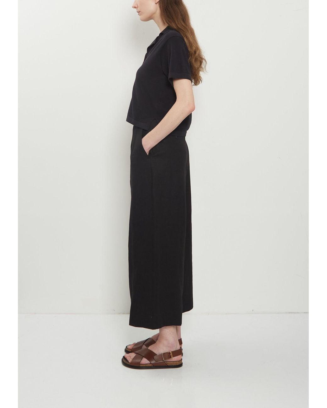 Margaret Howell Black Flat Front Linen Culottes