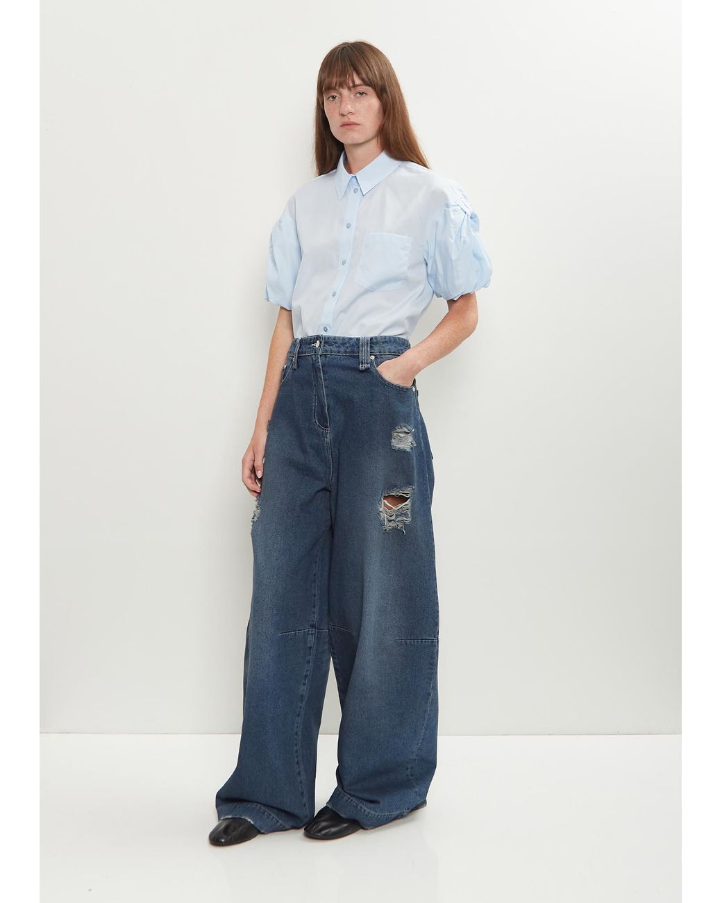 パンツ simone rocha WIDE LEG PUDDLE JEANS UK4 Simone Rocha Distressed Wide Leg Puddle Jeans in Blue | Lyst UK