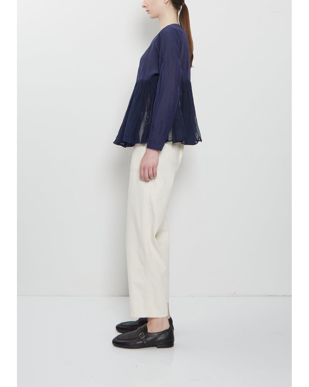 Pas De Calais Blue Cotton Silk Lawn Wrap Blouse