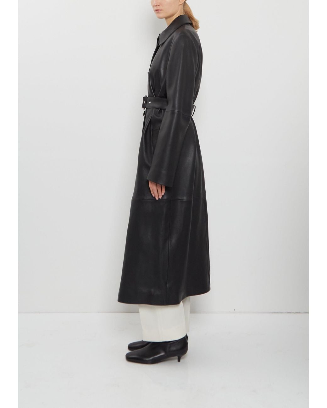 Totême  Black Belted Leather Coat