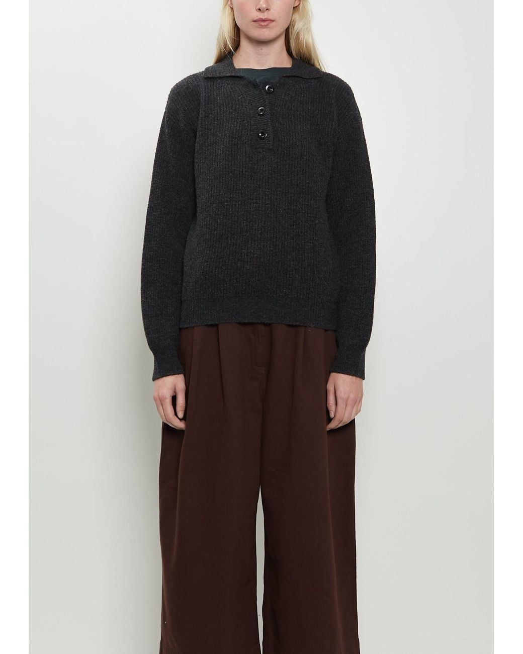 MHL by Margaret Howell Black 3-button Wool Polo