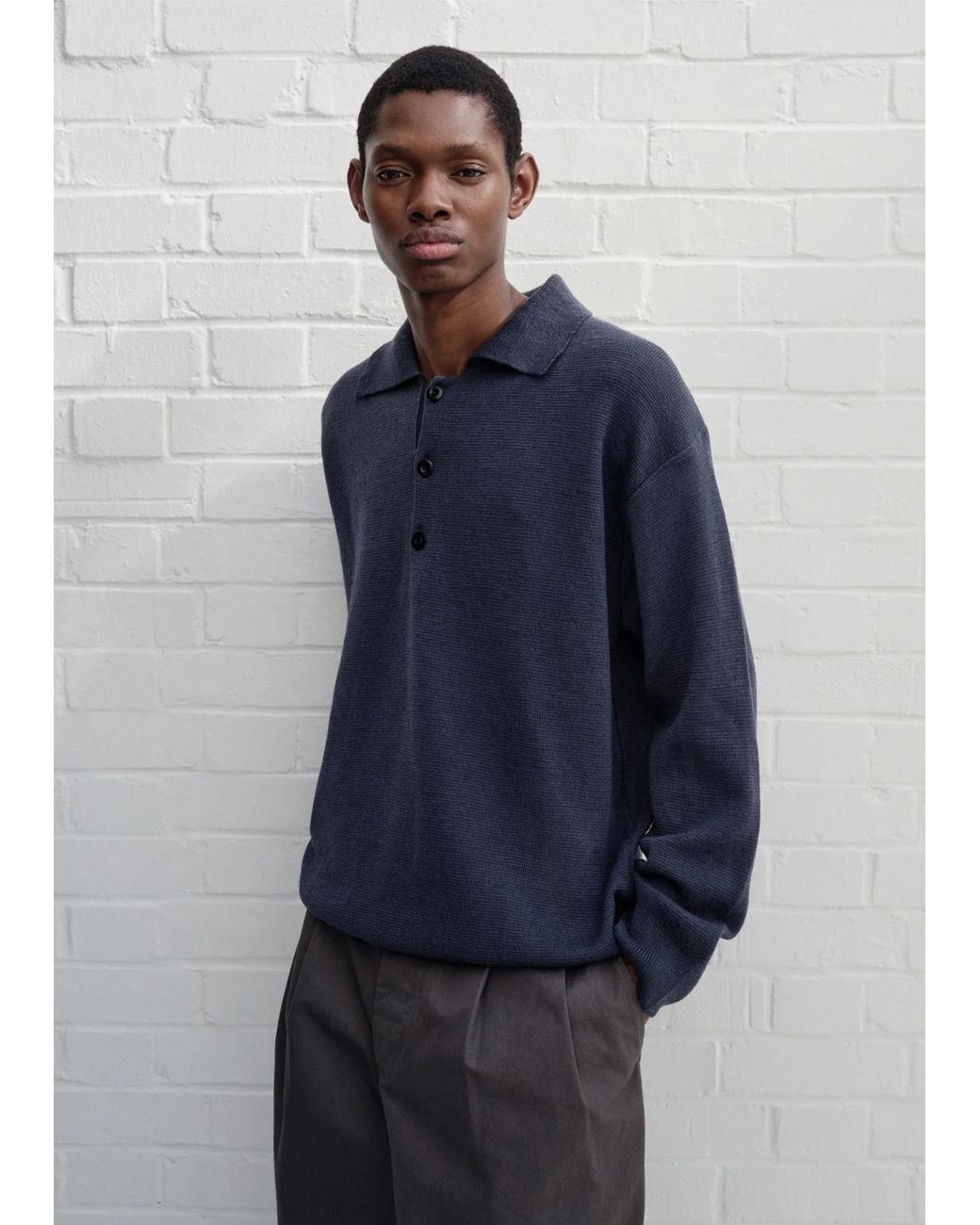 MHL by Margaret Howell Blue Oversized Wool Knitted Polo