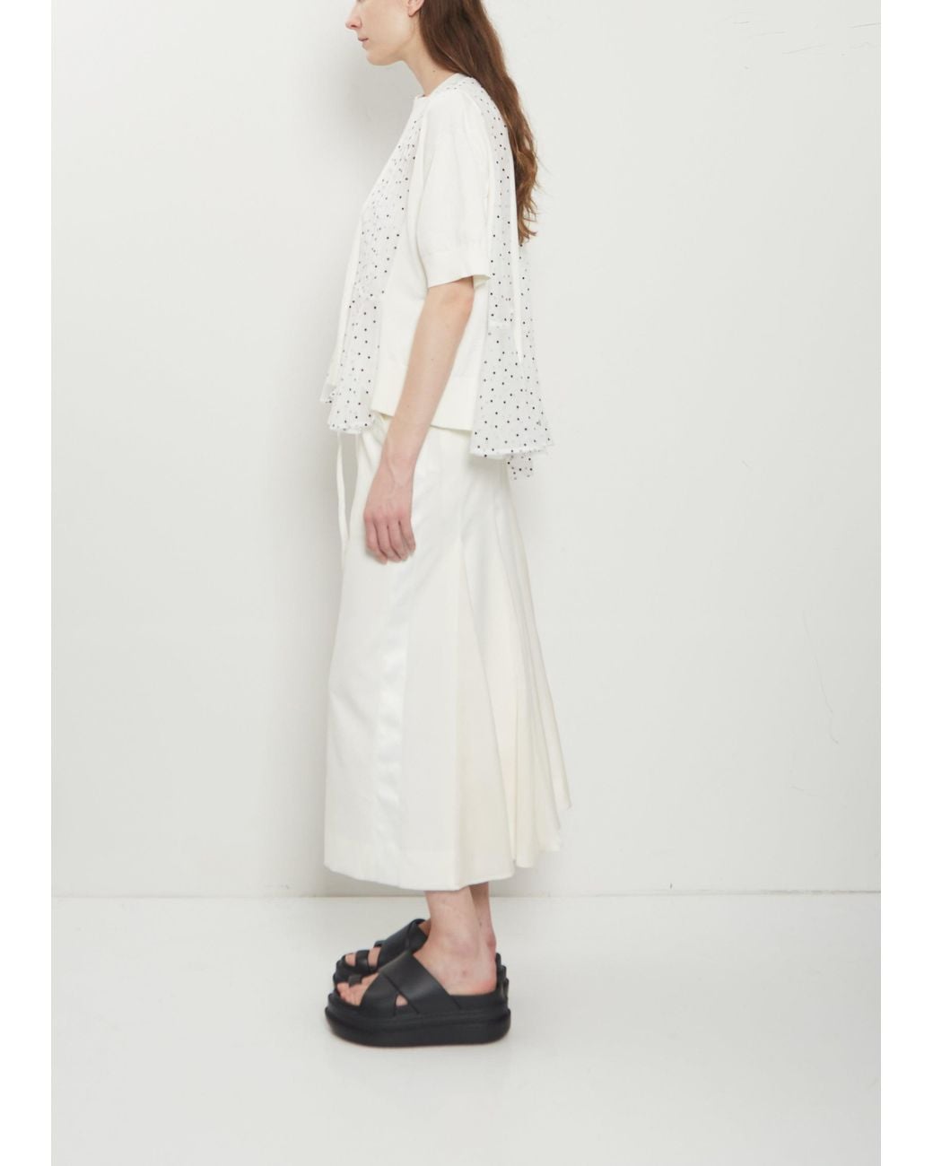 Sacai White Polka Dot Paneled Cotton Top