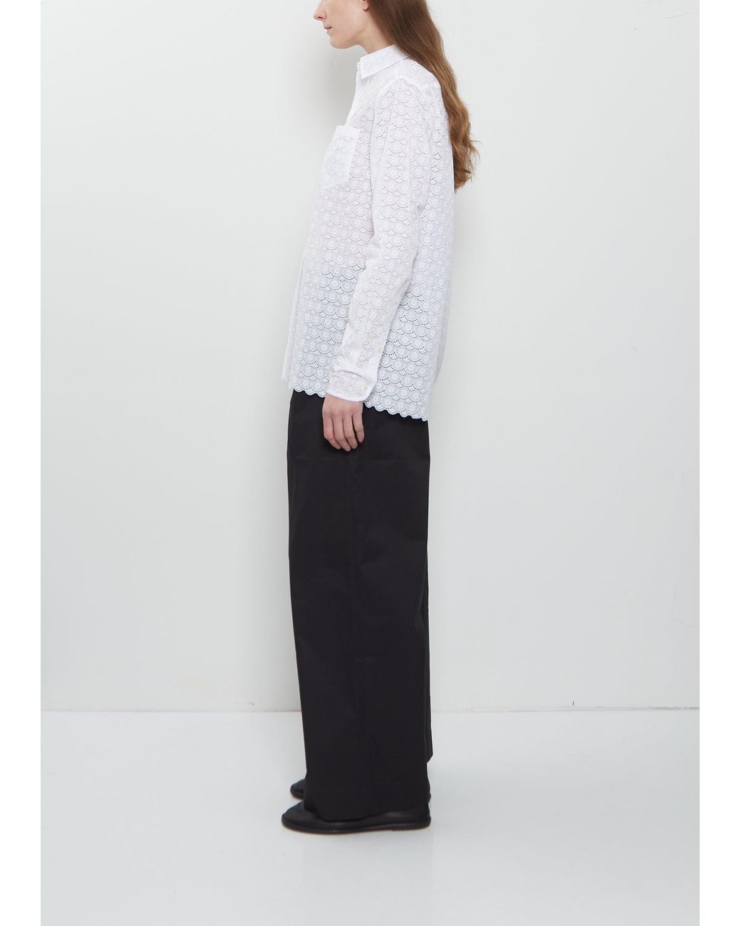 Meta Campania Collective White Pablo Unlined Flower Lace Cotton Shirt