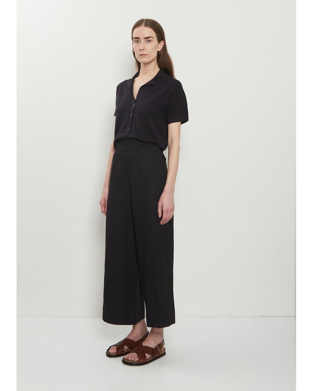 Margaret Howell Black Flat Front Linen Culottes