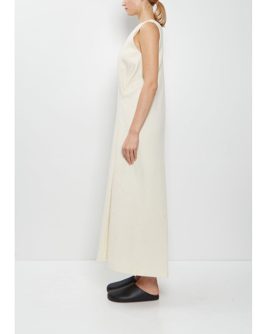 Auralee White Homespun Tweed Drape Dress