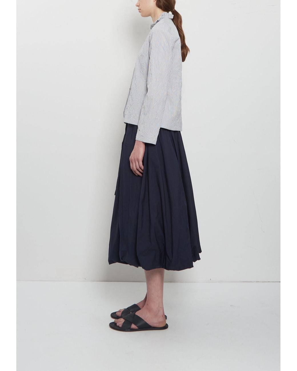 Apuntob Blue Crinkle Tafetta Ruffle Collar Jacket