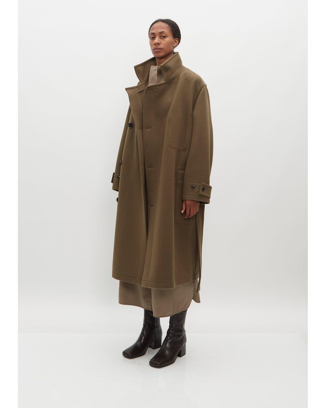 Lemaire Wrap Wool Coat in Natural | Lyst Lemaire Wrap Wool Coat in Natural | Lyst