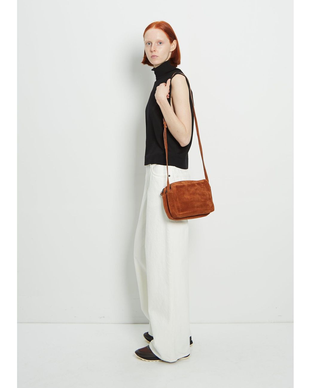 Isaac Reina Suede Ayako Double Crossbody Bag in White | Lyst