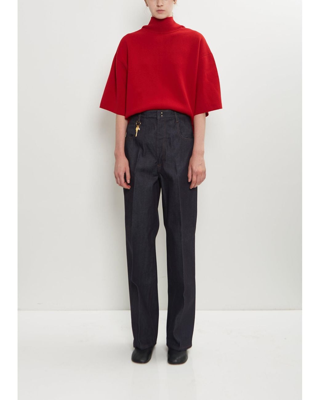 Carven Red Washed Cotton Straight Jeans