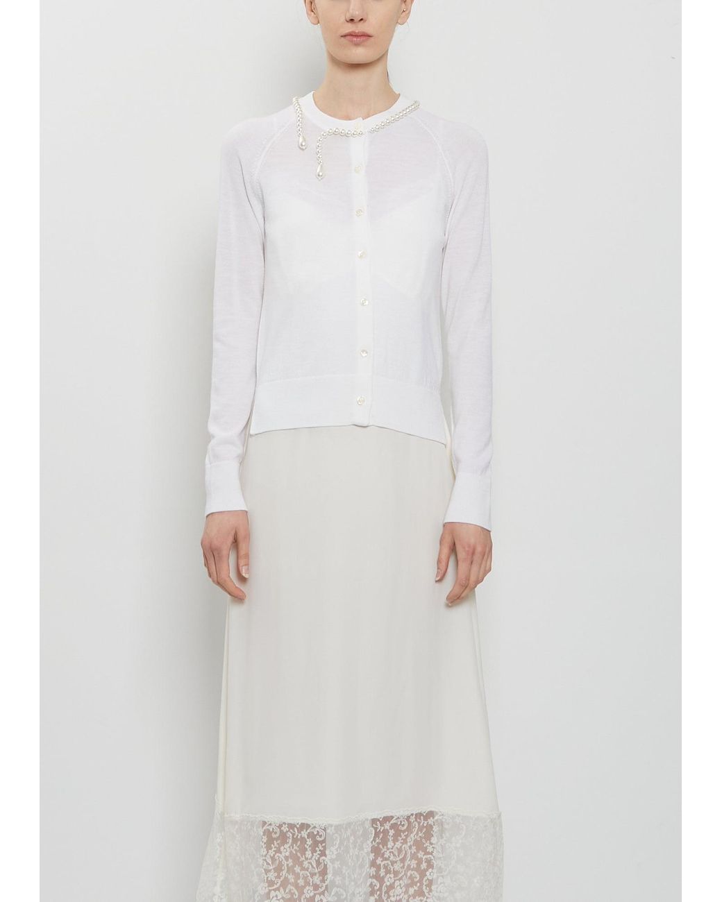 Simone Rocha White Embellished Merino Wool Silk Cardigan