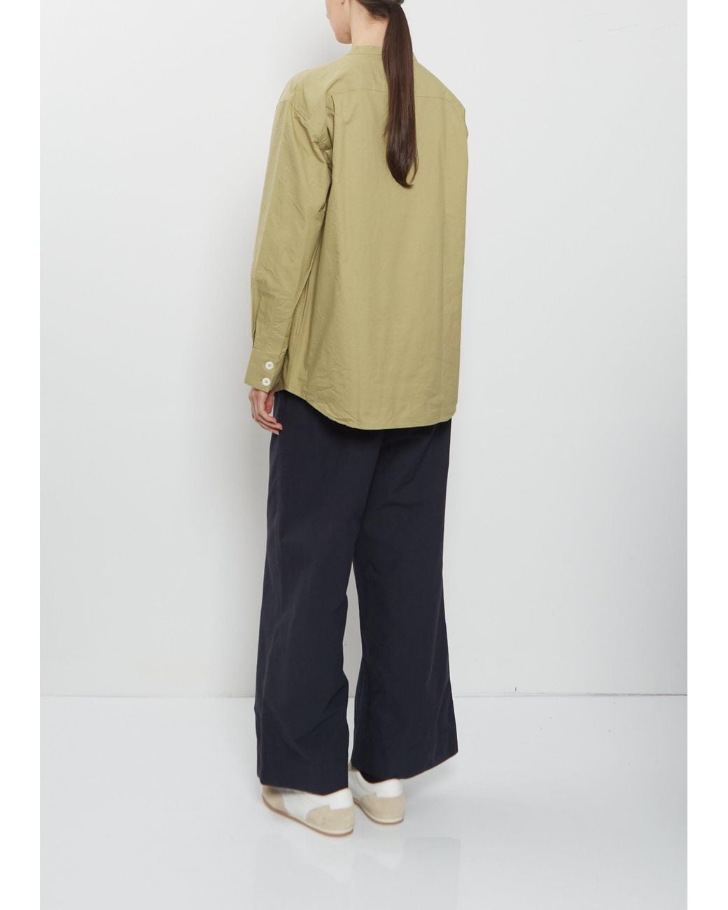 MHL by Margaret Howell Natural Long Collarless Cotton Shirt