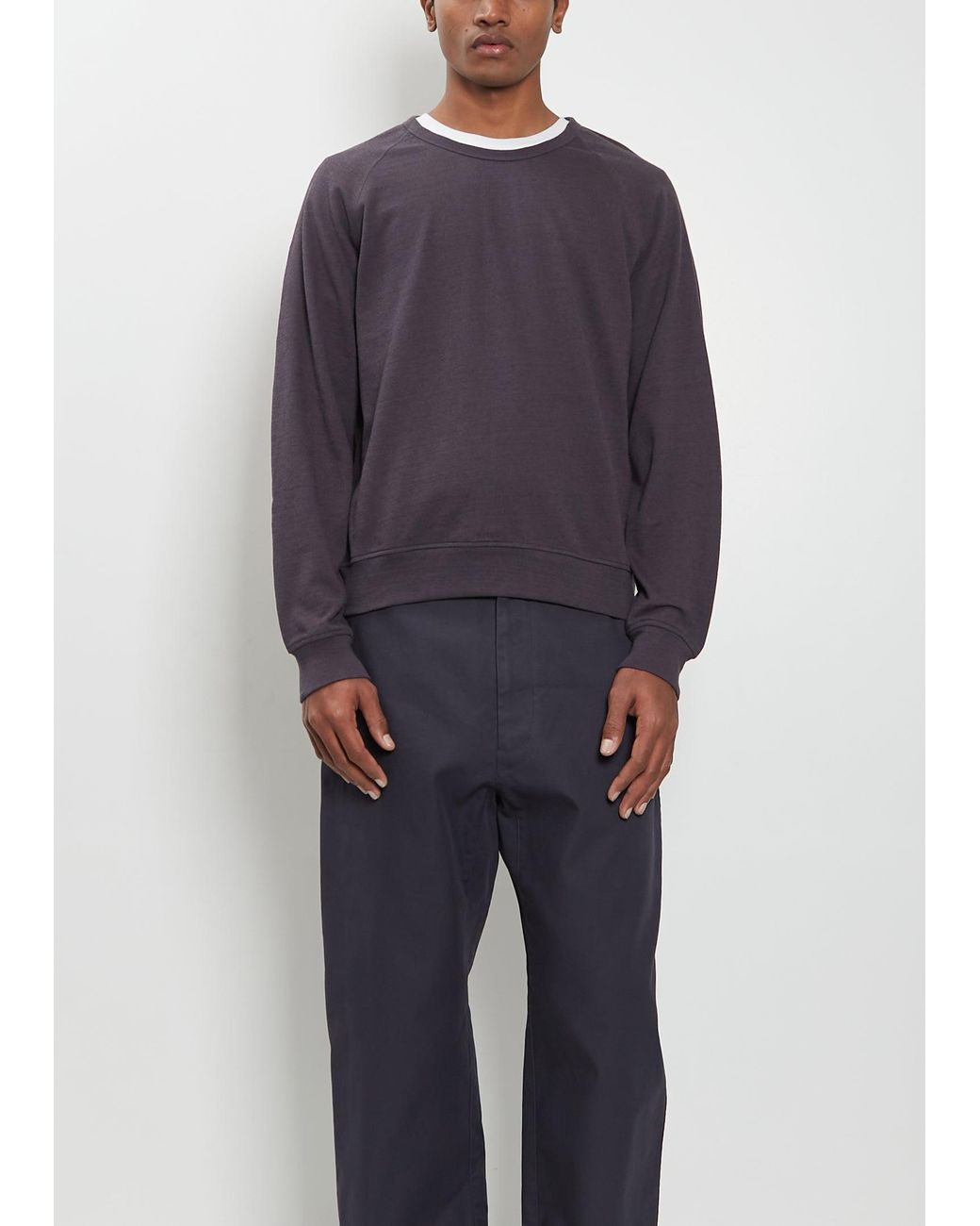Lemaire Blue Crew Neck Cotton Wool Sweatshirt