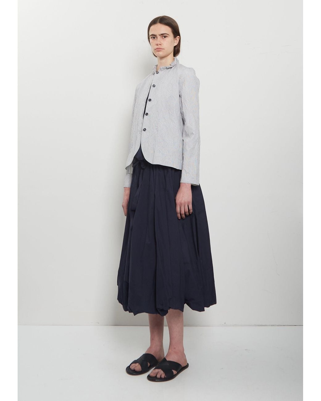 Apuntob Blue Crinkle Tafetta Ruffle Collar Jacket