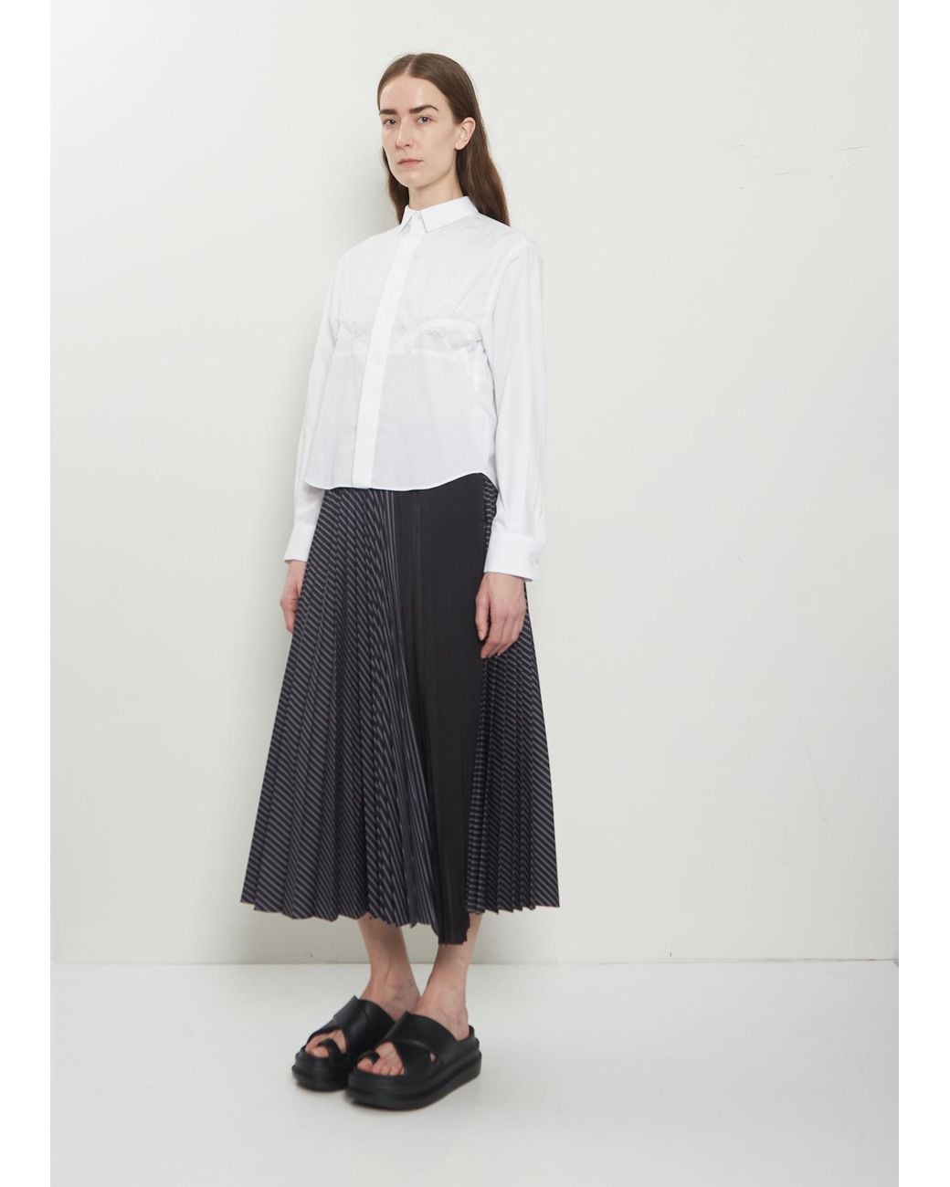 Sacai White Lace Detail Poplin Shirt