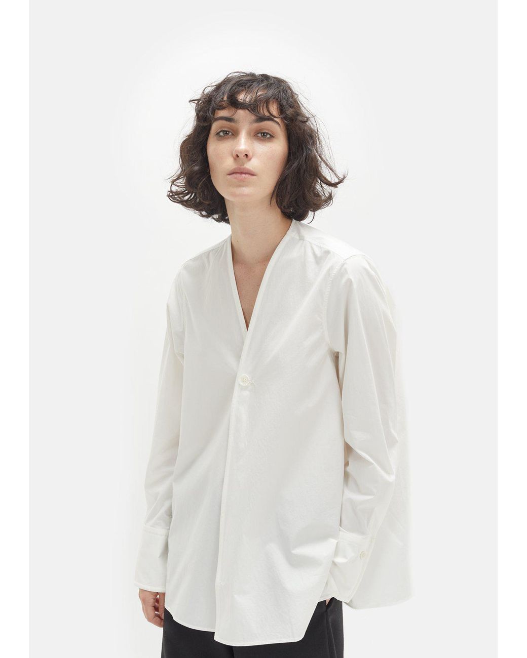 Lemaire Cotton Wrap Over Shirt in White | Lyst