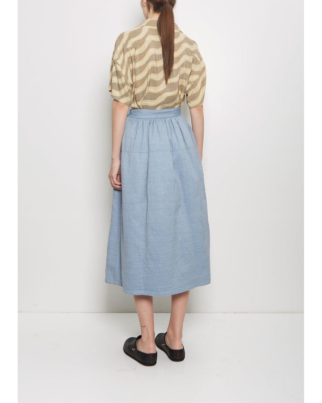 Visvim Blue Wool Linen Elevation Sashinko Down Skirt