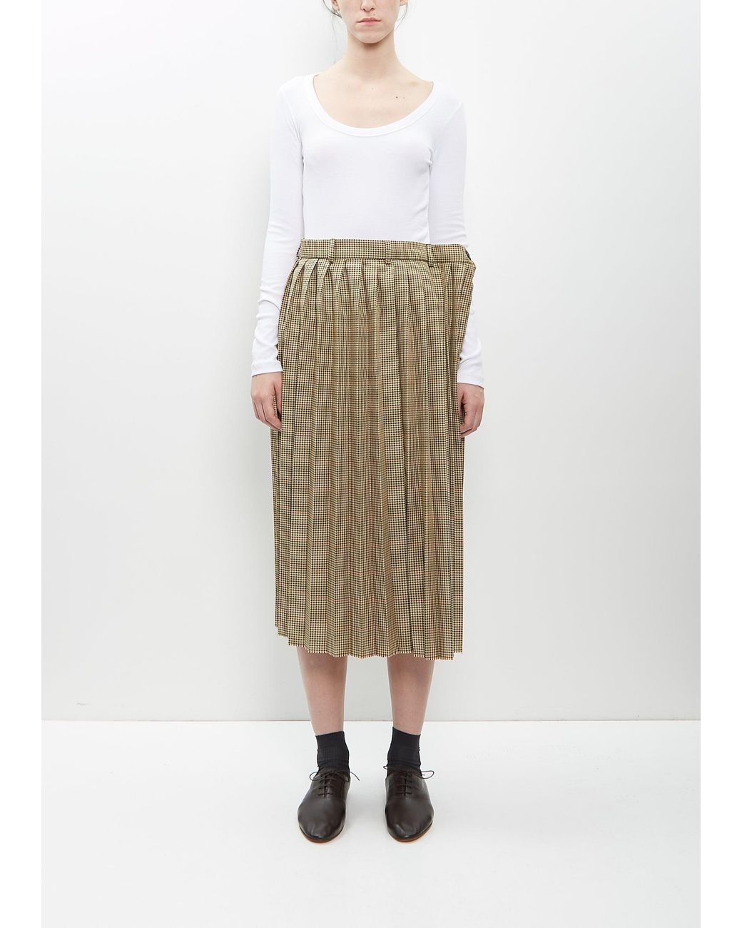 Marie Adam-Leenaerdt Natural Houndstooth Poly Pleated Skirt