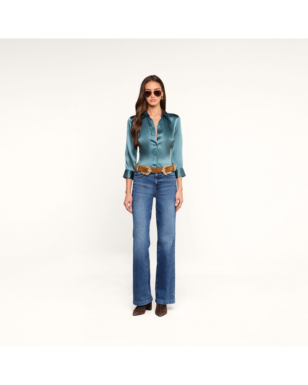 L'Agence Blue Dani Silk Blouse Top