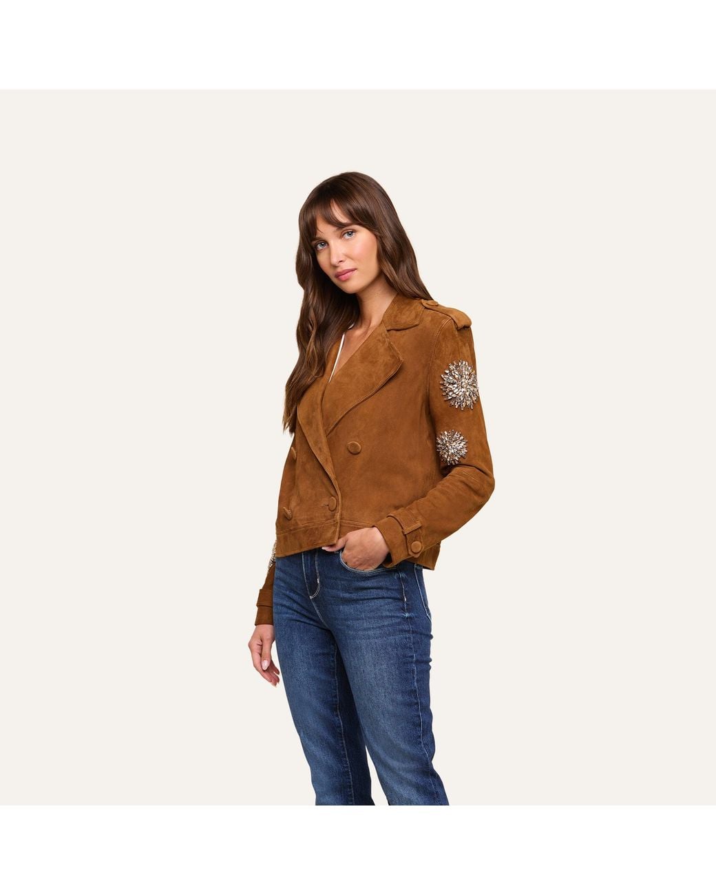 L'Agence Brown Xoey Cropped Crystal Trench Coat