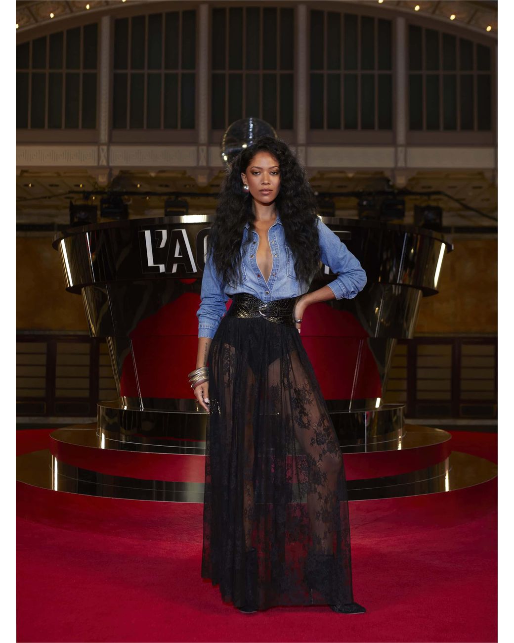 L'Agence Black Alona Lace Maxi Skirt