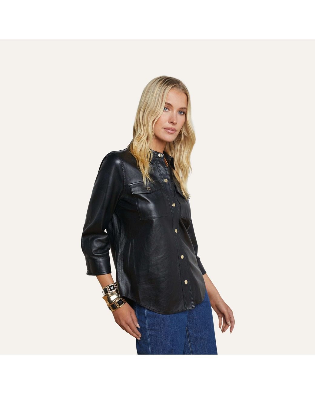 L'Agence Black 'Agence Avina Leather Shirt