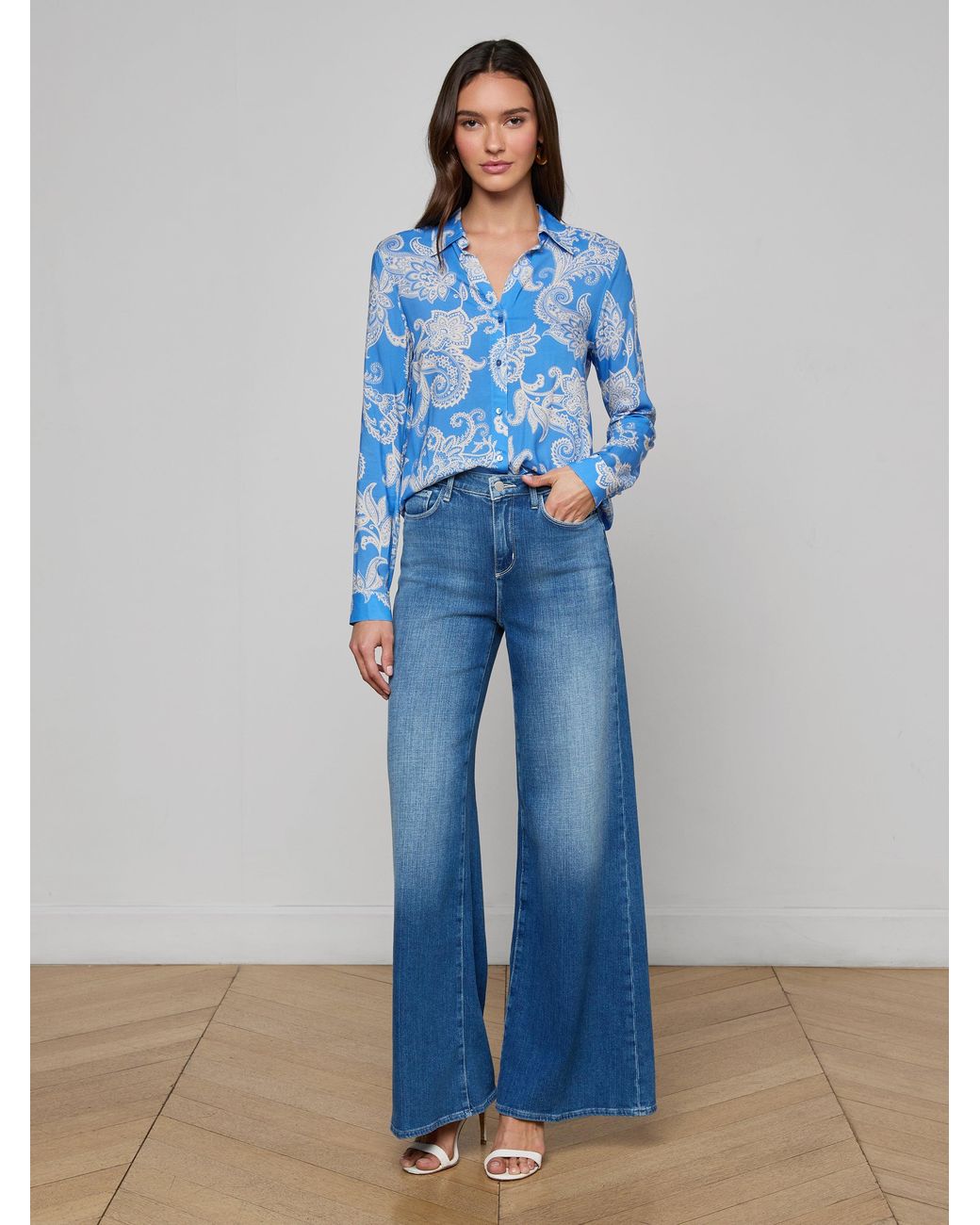 L'Agence Blue Holly Blouse Top