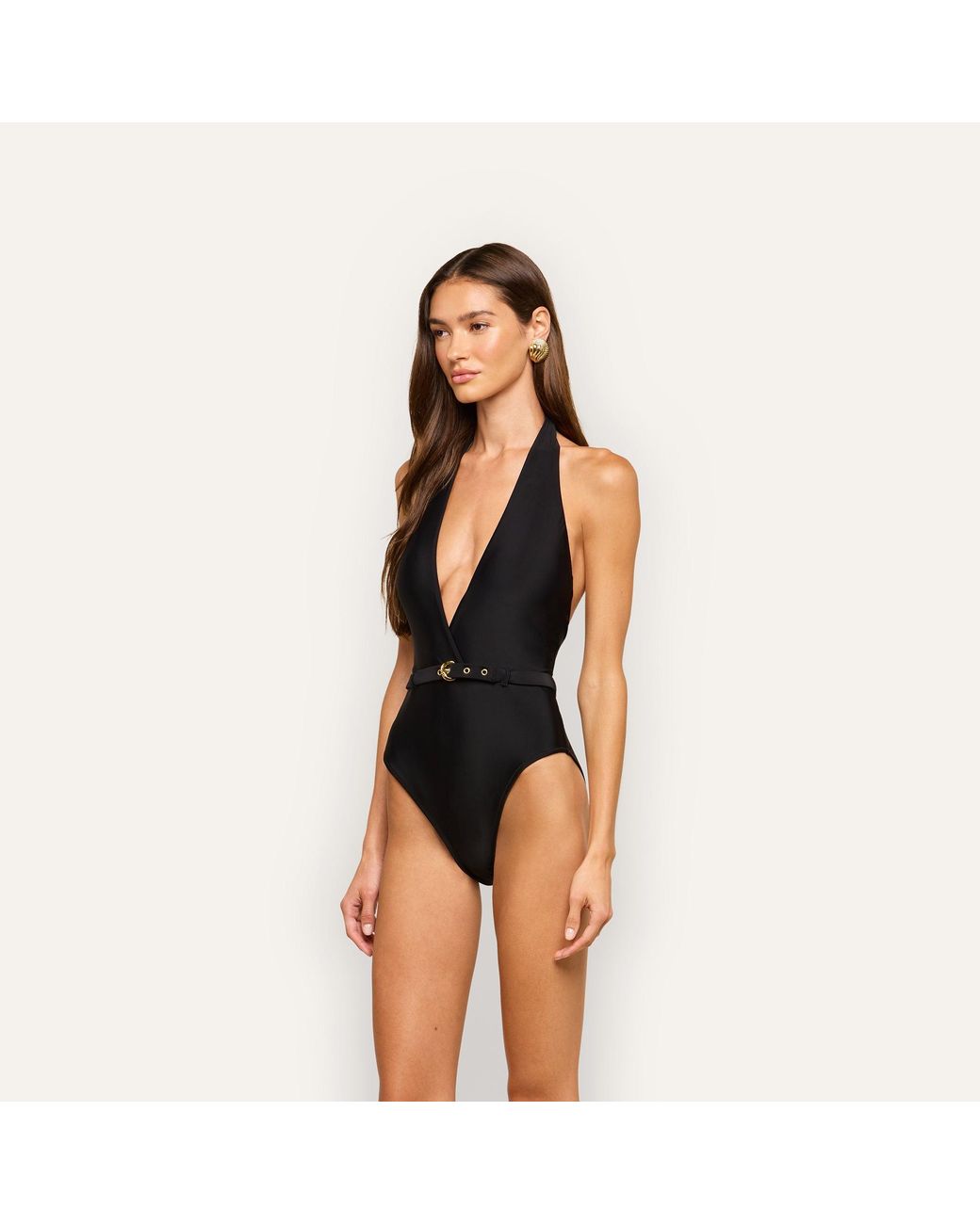 L'Agence Black Sidney Plunge One-Piece Swimsuit