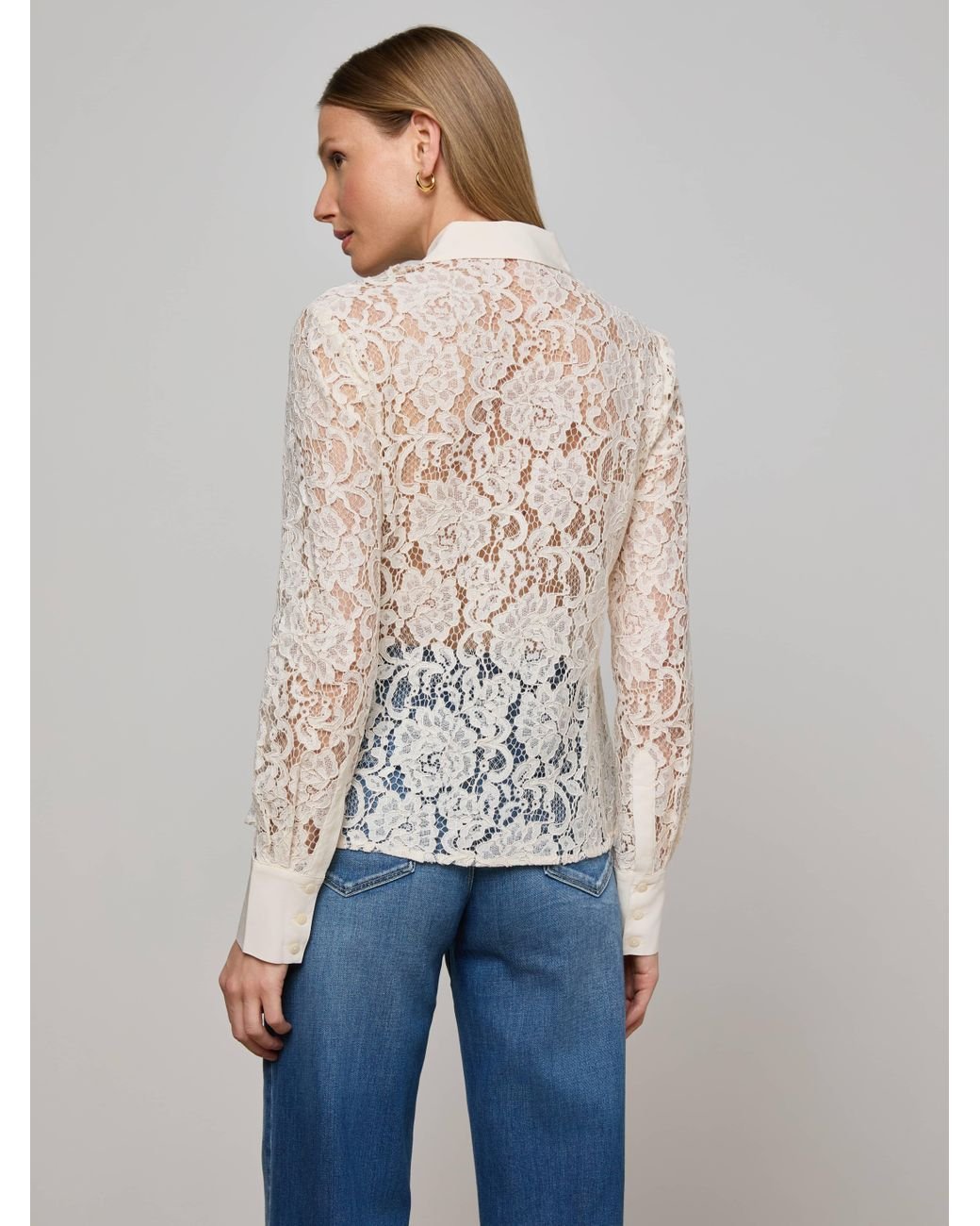 L'Agence Blue Maia Lace Blouse Top