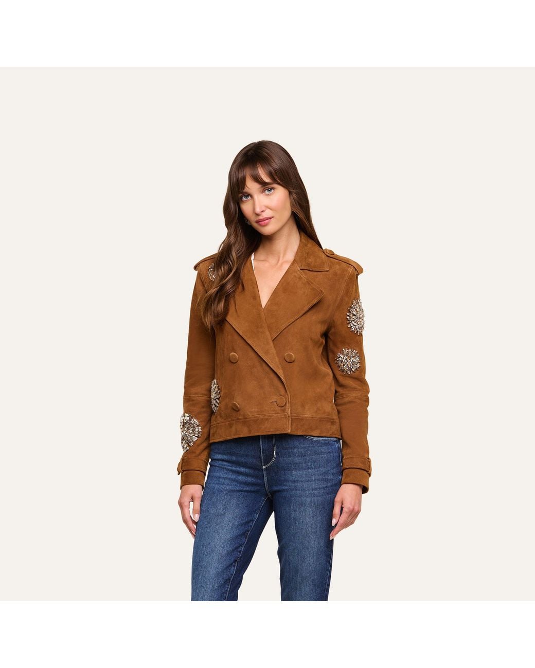 L'Agence Brown Xoey Cropped Crystal Trench Coat