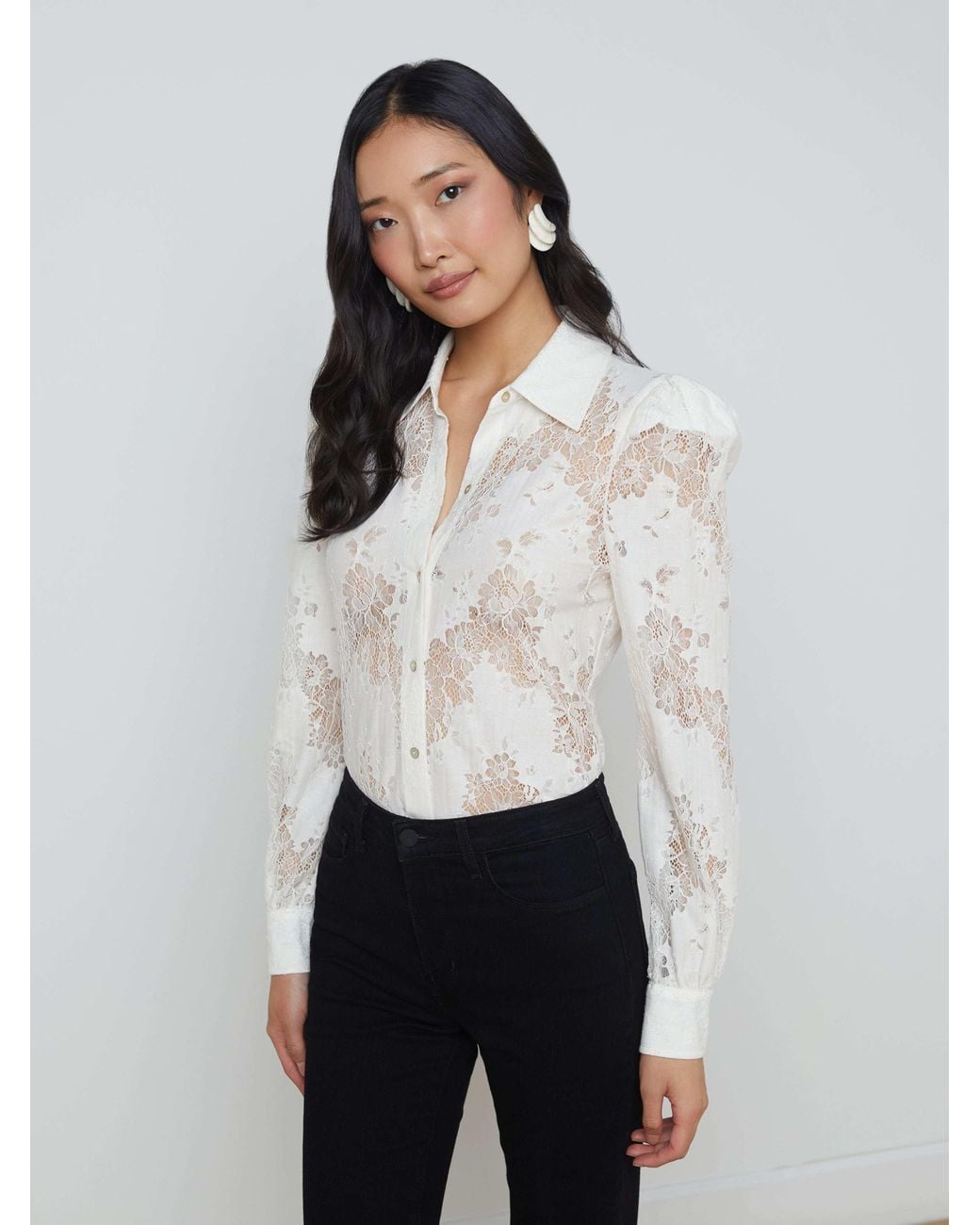L'Agence White Jenica Lace Blouse Top