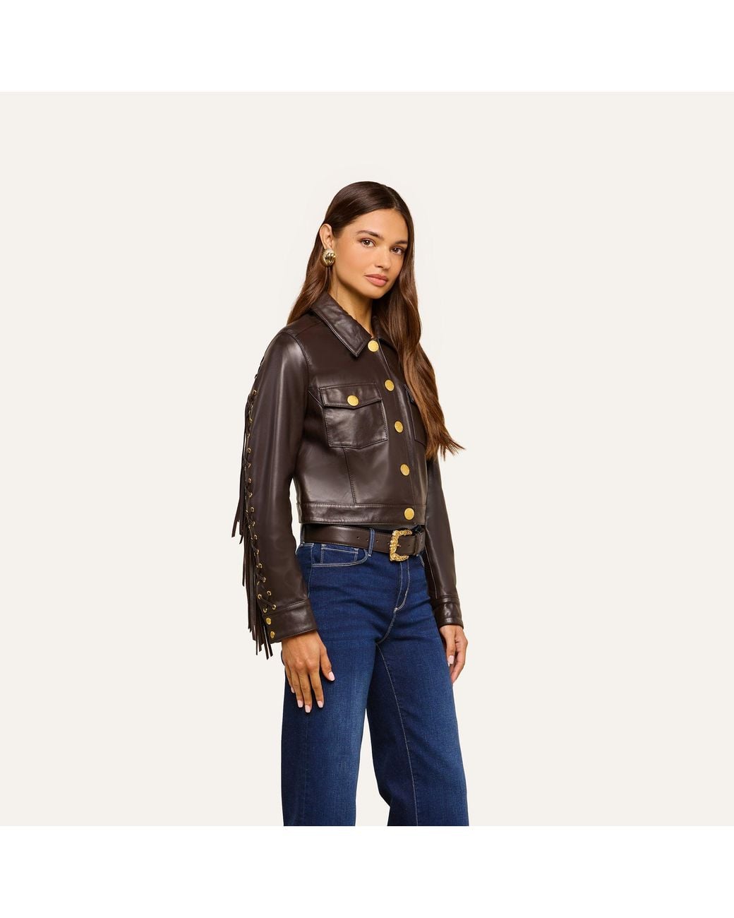 L'Agence Black Luci Fringed Leather Jacket