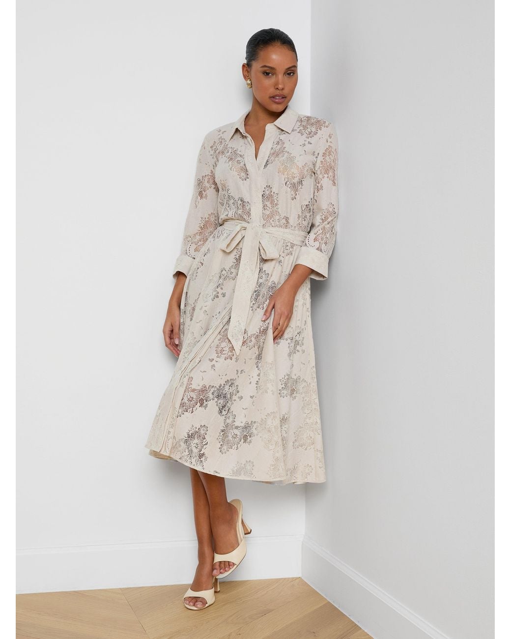 Robe Mi-Longue En Dentelle Ralphie L'Agence en coloris White