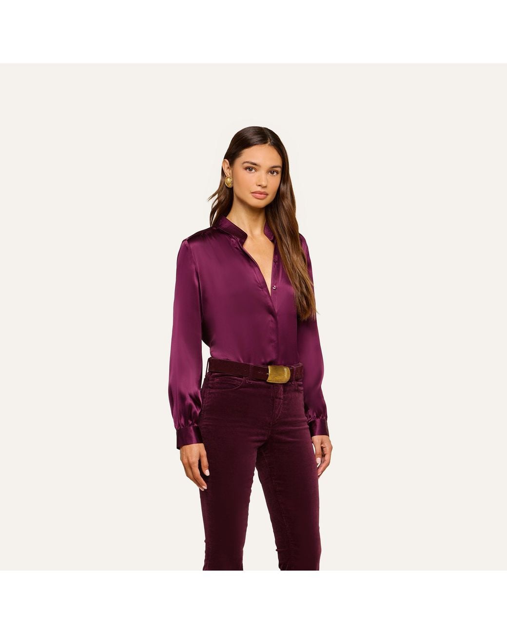 L'Agence Purple Bianca Silk Blouse Top