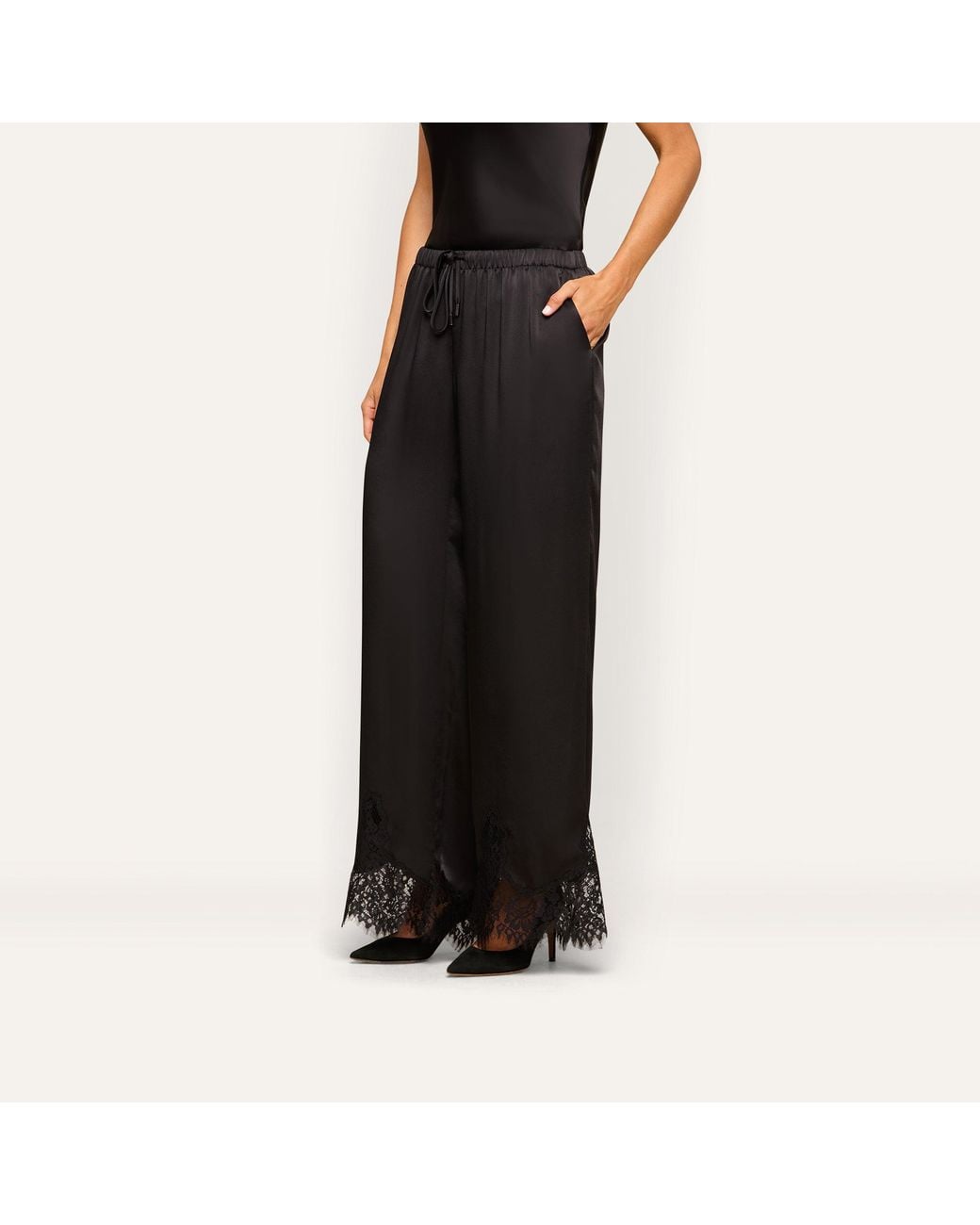 L'Agence Black Mirel Satin Lace Pants
