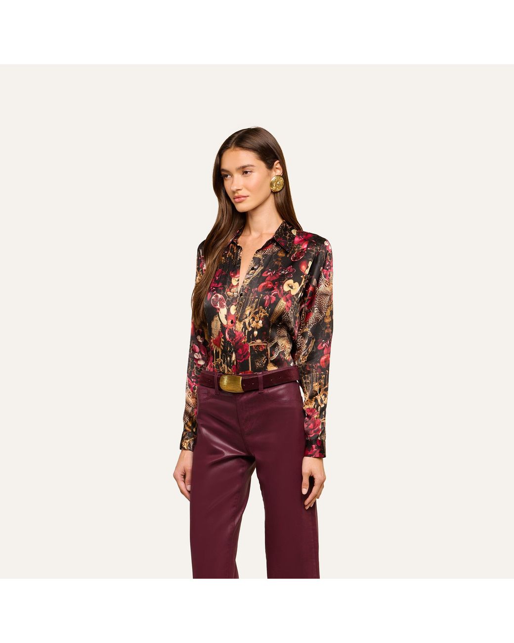 L'Agence Red Tyler Silk Blouse Top