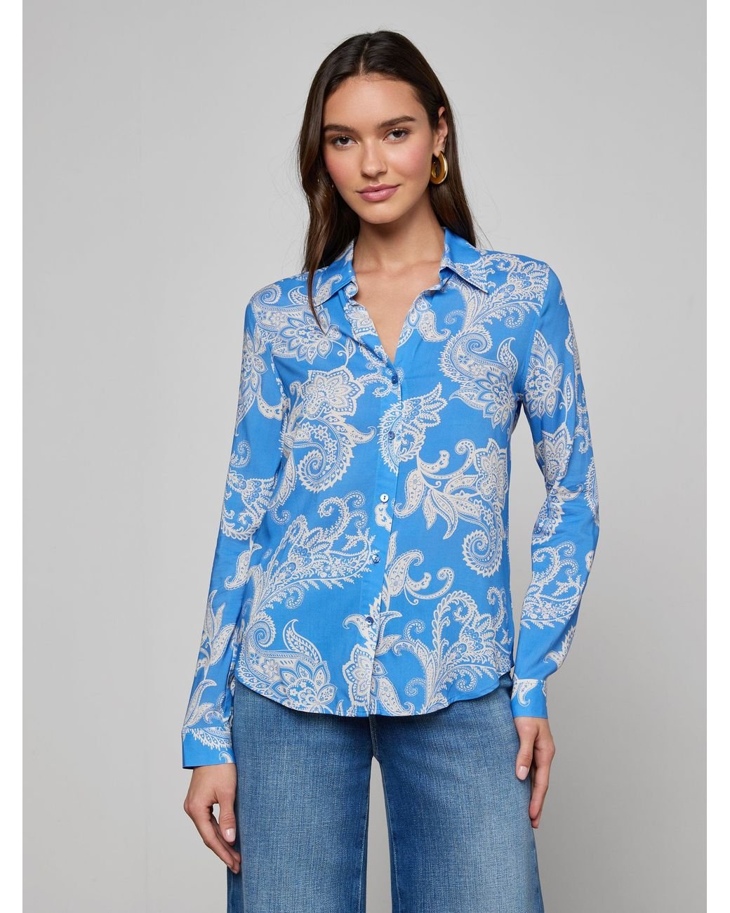 L'Agence Blue Holly Blouse Top