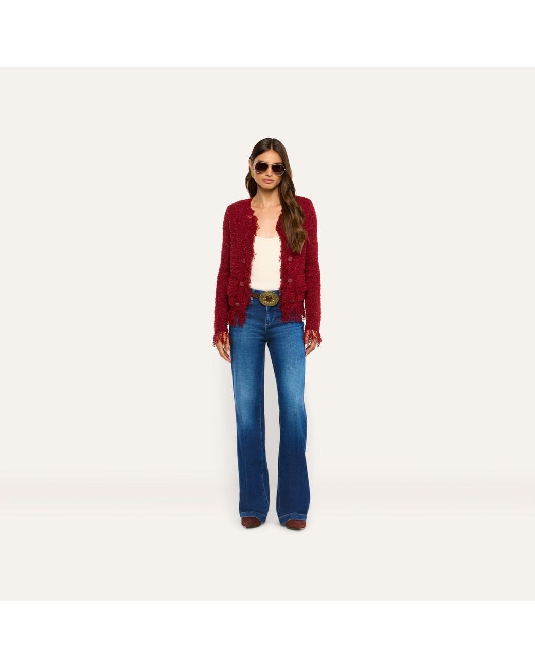 L'Agence Red Mireille Fringe Cardigan