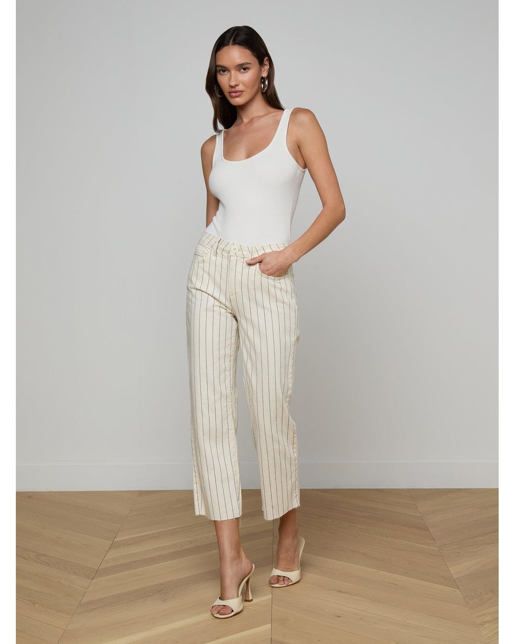L'Agence Natural Wanda Cropped Wide-Leg Pants