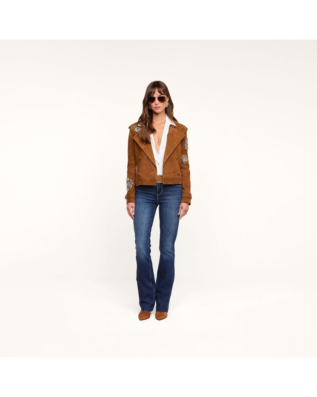 L'Agence Brown Xoey Cropped Crystal Trench Coat